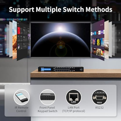 TESmart 8x8 HDMI Matrix 4K Matrix Switcher Support EDID, Ultra HD 4K@60HZ, 8 L/R Audio Output, HDCP 2.2, 8 in 8 Out HDMI Switch with IR Remote Control, RS232, TCP/IP Control, Rack-Mount Vedio Switcher - size: 8 IN 8 OUT 4K60