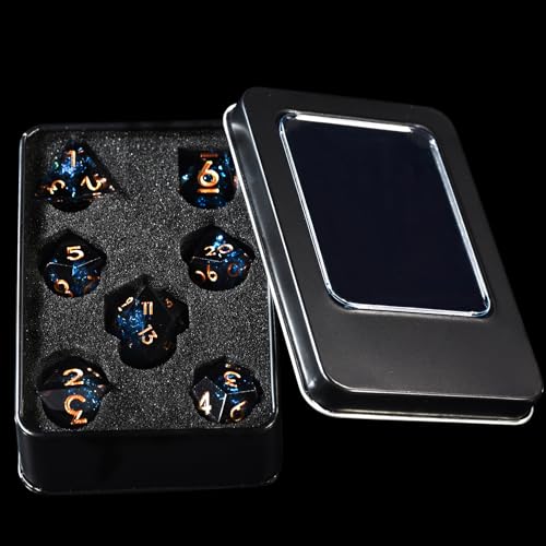 AUSTOR 7-Die DND Dice Set Handmade Sharp Edge Polyhedral Dice for Dungeons and Dragons RPG MTG Table Games（Dark Star） - color: Dark Star