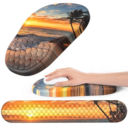 Ergonomic Mouse Pad and Keyboard Wrist Rest with Massage Design, Space-Saving Mouse Pad Wrist Support, Memory Foam Wrist Rest with Non-Slip PU Base for Computer Desk, Beach - color: Massage03-beach