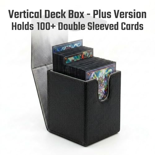 Vertical Deck Box Plus Version, Large Trading Card Case Fits 100+ Double Sleeved Cards, Premium Saffiano Leather TCG Storage for MTG Commander, Pokémon, TCG, CCG, Magnetic Closure- Black+Gray - color: VP Black+Gray