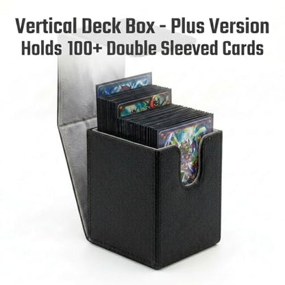 Vertical Deck Box Plus Version, Large Trading Card Case Fits 100+ Double Sleeved Cards, Premium Saffiano Leather TCG Storage for MTG Commander, Pokémon, TCG, CCG, Magnetic Closure- Black+Gray - color: VP Black+Gray
