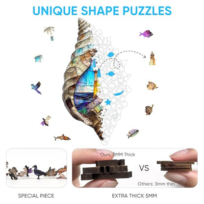 Delobil Wooden Puzzles, Shell Landscape Jigsaw Puzzles 500 Pieces, Unique Shaped Wooden Puzzle for Adults and Kids, Ghristmas Gift Family Game 23.2 x 13.2 Inch - color: Shell Landscape 01, size: 500Pcs