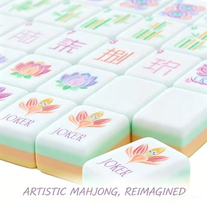 Mahjong Tile Set, 4-Layer American Mahjong Tiles with 50 Chips,3 Dice & Blue Printed Carrying Bag Case, 160 Pcs Mahjong Sets with Acrylic Engraving for Home, Travel & Game Nights - color: Pink