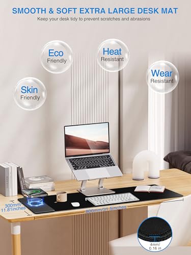 TopMade Wireless Charging Mouse Pad, Gaming Mousepad with Ultra-Smooth Surface, Non-Slip Base, Waterproof Computer Desk Pad, 31.5"x11.81" XL Large Desk Mat for MacBook, PC, Laptop - color: Classic-31.5"x11.8"