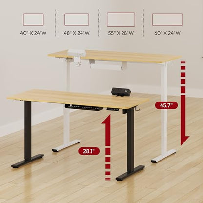 SANODESK Electric Standing Desk with Desk Clamp Power Strip 40"x 24" Whole-Piece Desktop Height Adjustable Stand Up Desk with Cable Management Sit Stand Home Office Desk Black Frame/Maple Top - color: Black Frame+maple Top, size: 40"x24"