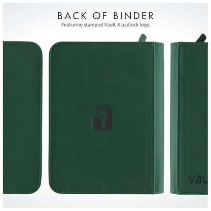 Vault X 4 Pocket Zip Trading Card Binder 160 Cards Exo-Tec (Green) | Holds 160 standard-size TCG cards in 20 side-loading 4-pocket pages. Padded, water-resistant Exo-Tec cover. - color: Green