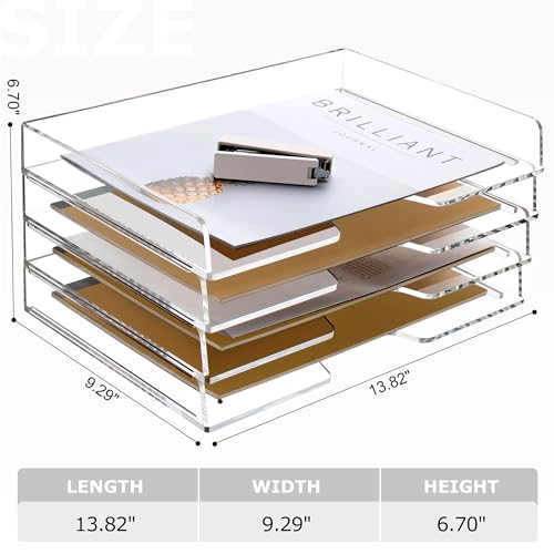 SANRUI 4 Tier Acrylic Paper Letter Tray Desk Stackable Organizer Trays，Clear Enlarged A4 Stackable File Document Tray， Workspace Office Supplies Organizers and Accessories Sorter，13.82inx9.29inx6.7in - style: Enlarged 4 Tier Trays