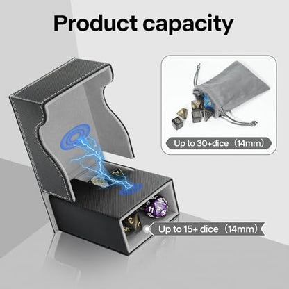 Dice Roller Tower, Premium DND Magnetic Dice Tray, Foldable PU Leather Dice Tower RPG Gifts for Dungeons and Dragons MTG Dm & Player Black/Grey - color: Black/Grey