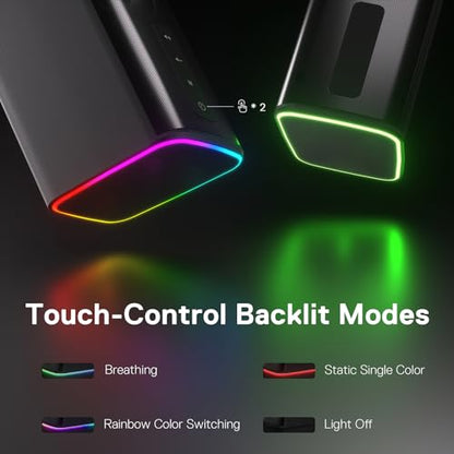Redragon GS814 Stereo Desktop Speaker, BT & AUX Dual Connectivity, 20W | 2.0 Stereo Enhanced Auido Quality, 4 RGB Lighting Effects, Touch Controls, Plug & Play USB Powered Computer Speaker