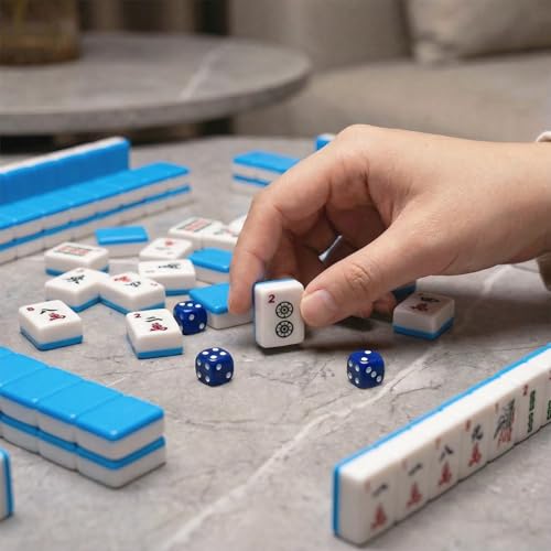 American Mahjong Tile Set with 166 Tiles, 1.2-Inch Mah Jongg Sets, Mahjong Gift Set with 3 Blue Dice and Mahjong Tile Bag, Complete Portable Game Set for Family, Travel, Parties