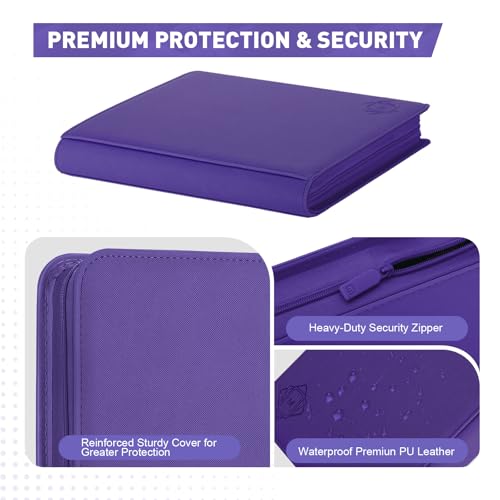 Premium Card Binder 12 Pocket for 720 Pockets Trading Card Binder, PU Zipper Card Collection Album, Sturdy Side-Loading Card Book Holder for MTG, TCG, Game Cards, Sports Cards - color: 12 Purple