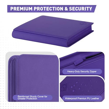 Premium Card Binder 12 Pocket for 720 Pockets Trading Card Binder, PU Zipper Card Collection Album, Sturdy Side-Loading Card Book Holder for MTG, TCG, Game Cards, Sports Cards - color: 12 Purple