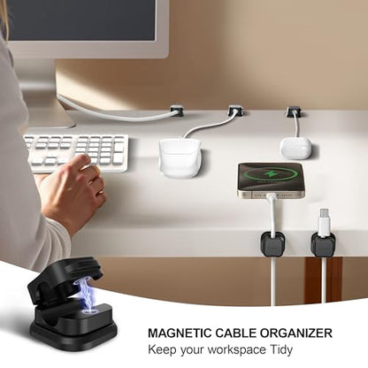 6 Pack Magnetic Cable Clip Organizer Cord Holder, Picozon Adhesive Cable Management, Wire Phone USB Charger Cable Holder, Keeper Organizer for Office Home Desktop Table - Black - size: Pack of 6