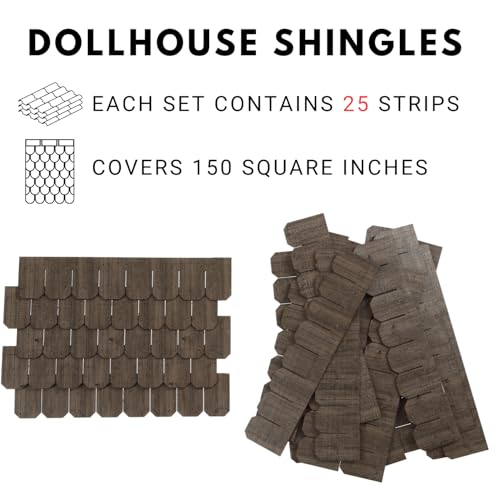 Miniature Roof Shingle Strips for 1:12 Scale Dollhouse Roofing | Set of 25 Strips, REDUCIO! - color: Dark Olive Weathered