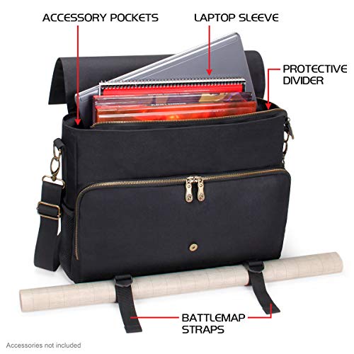 ENHANCE Tabletop RPG Player's Essentials DND Bag - Dungeons and Dragons Messenger Bag Fits Player's Handbook, Binders, Dice & Accessories with 17 inch Laptop Compartment and Battlemap Carrying Straps - color: Player's Bag