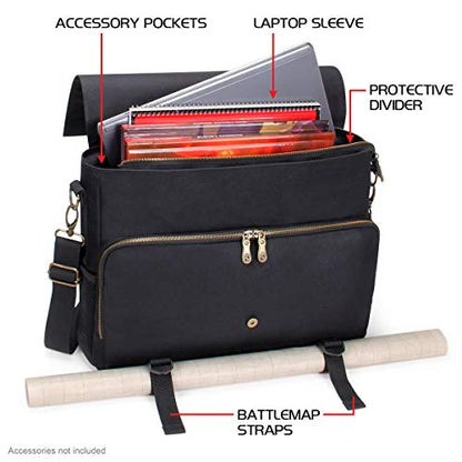 ENHANCE Tabletop RPG Player's Essentials DND Bag - Dungeons and Dragons Messenger Bag Fits Player's Handbook, Binders, Dice & Accessories with 17 inch Laptop Compartment and Battlemap Carrying Straps - color: Player's Bag