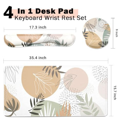 4-in-1 Gaming Mouse Pad Wrist Support Set，Desk Pad + Mouse Pad with Wrist Rest + Keyboard Wrist Rest + Coaster, Ergonomic Design for Home Office Study Game - Plant - color: 4 Pcs Plant