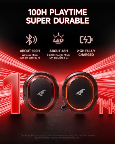 Picun G2 Wireless Gaming Headset, Over-Ear 7.1 Virtual Surround Sound, 2.4GHz/Bluetooth 5.4/Wired, 5ms Ultra-Low Latency, 100H Battery, ENC Noise-Canceling Mic, RGB, for PC PS5 PS4 Switch (BlackRed) - color: Black-Red