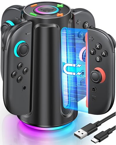 Upgraded Switch 2 Charging Dock for Nintendo Switch 2 Joycons, 4-in-1 Magnectic Controller Fast Charging Station with Adjustable 8 RGB Lights, Compact Desktop Stand for Bedroom & Gaming Setup,XL - size: XL