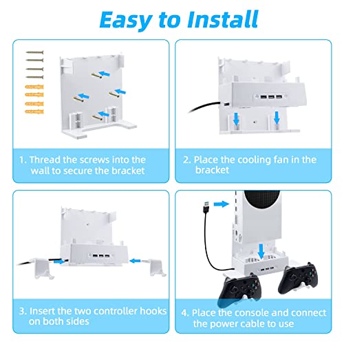 Mcbazel Wall Mount for Xbox Series S, Wall Mount Kit Accessories with Dual Cooling Fans & RGB Light, 3-Speed Adjustable Stand, Extra USB Ports, 2 Controller Holder for Xbox Series S Console - White
