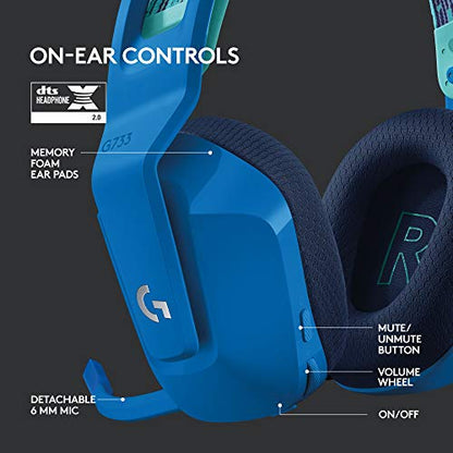 Logitech G733 Lightspeed Wireless Gaming Headset - Blue | Suspension Headband, LIGHTSYNC RGB, Blue VO!CE mic Technology, PRO-G Audio Drivers - color: Blue