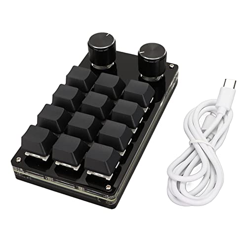 VBESTLIFE One Handed Macro Mechanical Keyboard, 12Keys USB Programmable Keyboard with 2 Knob, Multifunctional Mechanical Gaming Keypad, Blue Switch