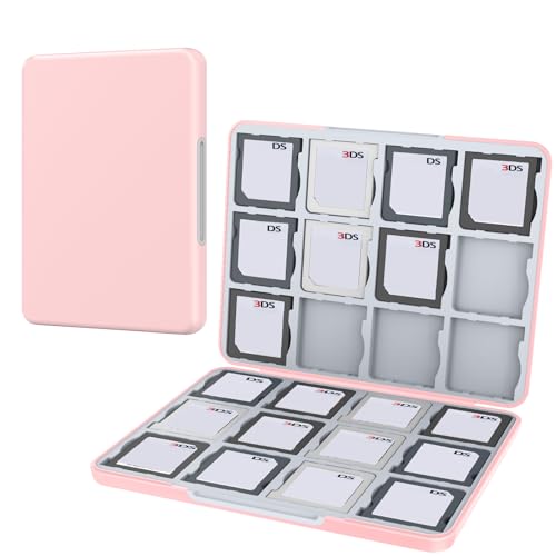 HEIYING 3DS Card Case with 24 Precise Slots for DS 2DS 3DS Game Cards | Portable Game Cards Case, Hard ABS Shell with Soft Silicone Lining, Precise Card Slots,Magnetic Closure for Easy Access - color: Pink