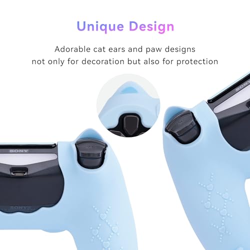GeekShare Cat Paw Silicone Skin - Compatible with PlayStation4 Wireless Controller, Anti-Slip Protective Cover Case for Gaming Controllers (Blue) - color: Blue