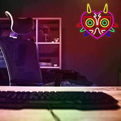 Majora's Mask Neon Sign, Zelda Gaming Neon Sign for Game Room Decor, Zelda Mask for Boys Room Decor & Gaming Wall Deocr, USB Powered Gamer Gifts for Boys, Teens and Zelda Fans - style: Mask Neon Sign