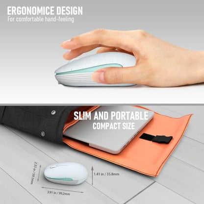 Wireless Mouse (Bluetooth+2.4G) Rechargeable Portable Silent Quiet Computer Mouse with 4000 DPI for Laptop/PC/Mac/MacBook/Chromebook/Surface Pro/iPad/Tablet Ambidextrous (White) - color: White