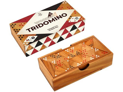 BSIRI Wooden Triangular Dominoes Set Triangle Tile Game Strategy for Adults Classic Domino and Family Board Games Night Travel Dominos Set with Storage Case for Home Table Play - color: Tridominoes