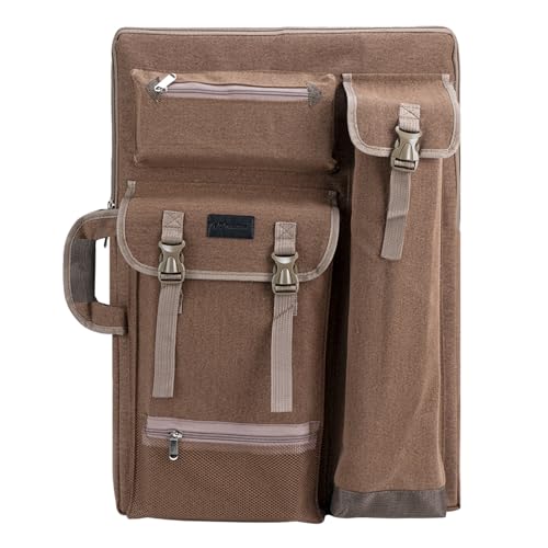 TRANSON Art Portfolio Case Artist Backpack Canvas Bag Large 26” x 19.5” - color: Brown