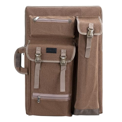 TRANSON Art Portfolio Case Artist Backpack Canvas Bag Large 26” x 19.5” - color: Brown