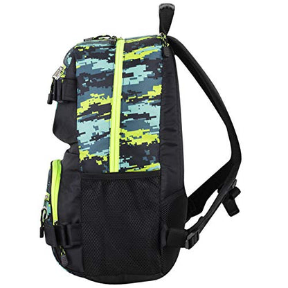 Eastsport Travel Skateboard Backpack Double Strap Laptop Bag Multi-Sport Design for Men and Women, Neon Yellow Blue Static Camo Black - color: Neon Yellow/Blue Static Camo/Black