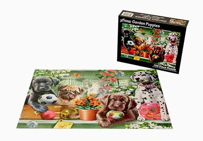 Garden Puppies Jigsaw Puzzle 100 Piece by Vermont Christmas Company - Large, Interlocking Pieces - Unique, Randomly Shaped Pieces - Perfect for Kids and Seniors