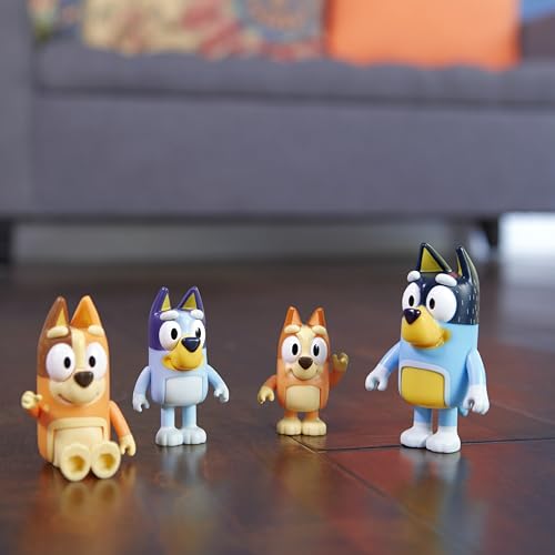 Bluey Family Figure 4-Pack, Poseable Toys with Bingo & Bandit | Movable arms & legs, portable size for on-the-go play; toddler figurine toys for kids ages 3+, thoughtful gift - style: Bluey & Family
