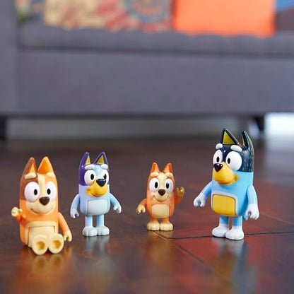 Bluey Family Figure 4-Pack, Poseable Toys with Bingo & Bandit | Movable arms & legs, portable size for on-the-go play; toddler figurine toys for kids ages 3+, thoughtful gift - style: Bluey & Family