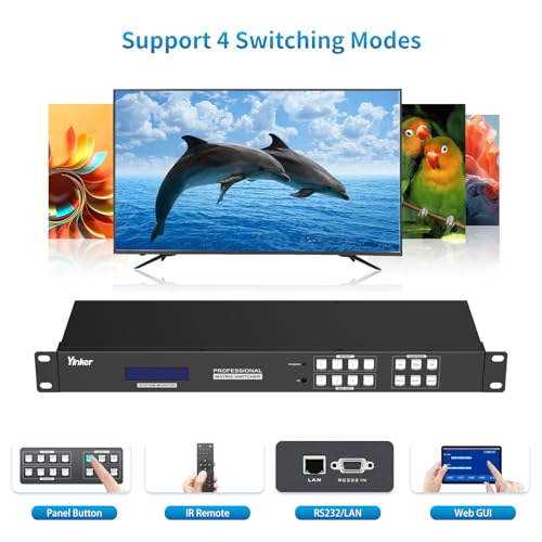 4K 2x2 HDMI Video Wall Controller, 4K@30Hz HDMI Matrix 4 in 4 Out, with 4x1 PIP Multiviewer, Support 3.5mm Audio, 90°,180°,270° Rotation & Web GUI & APP Control, Multiple Splicing Modes - size: 4K@30Hz 4x4 w/Video Wall