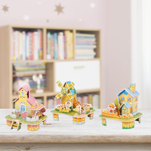 LOAVER 12 Pack 3D House Building Puzzles Kit for Kids,3D DIY Jigsaw Cartoon Paper Puzzles Toy Set for Children Gifts Hand-on Crafts School Prizes