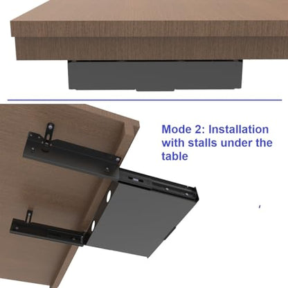 Under Desk Slide out Drawer 13.4" Wide with Cable Management | Steel Pull Out Add-On Storage Organizer for Office & Standing Desks with High Crossbar, 13.4" W x 9.3" D ,Black (Medium)