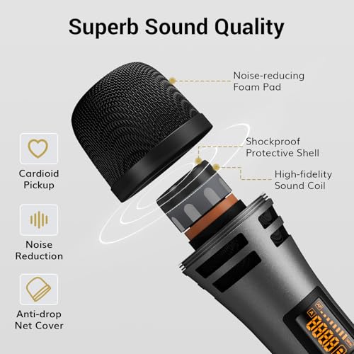 TONOR Wireless Microphone System, 4 * 10-Channel UHF Cordless Handheld Mic Set with Headset/Lavalier Lapel Mics, Bodypack Transmitter, Receiver, 60 m/200ft Range for Karaoke Singing Church PA Speaker - style: 2 Handheld 2 Bodypack Mics