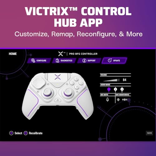 PDP Victrix Pro BFG Wireless Gaming Controller for Playstation 5 / PS5, PS4, PC, Modular Esports Gamepad, Remappable Buttons, Customizable Triggers/Paddles/D-Pad/Fightpad, PC App, White - color: White