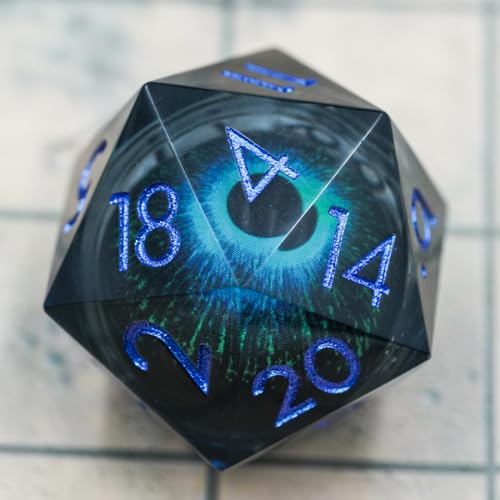 Dungeons and Dragons DND Dice D20, Moving Eyeball Liquid Core Dice Set D&D 33MM Oversized D20 Single Sharp Edge Resin dice with Gift Case, Polyhedral Dice for Role Playing Game