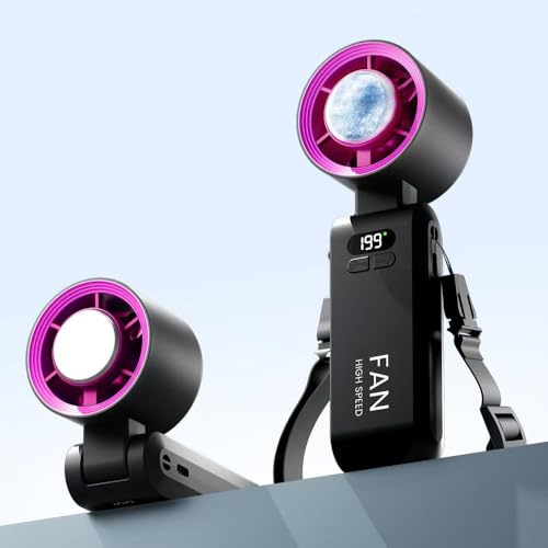 Handheld Portable Turbo Fan with Ice Cooler, Speed (1-199) 5500mAh Rechargeable Personal Fan,[20H Cooling Time] Mini Yet Powerful [20000 RPM] Pocket Fans for Travel/Outdoor/Home/Office, Black HotPink - color: Black Hot Pink