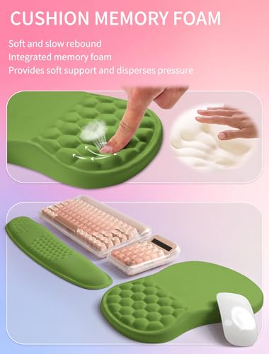 Hokafenle 2in1 Combination, Wave Keyboard Wrist Rest and Ergonomic Curvature Mouse Pad Wrist Support for Relieve Wrist Pain, Filled with Soft Cushion Memory Foam, Dill Green - color: Dill Green