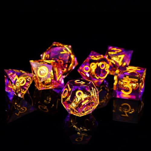 Ring DND Dice Set, 7 Pcs Magic Lord Ring DND Dice Resin Sharp Edge D&D Dice for Dungeons and Dragons RPG Role Playing Games