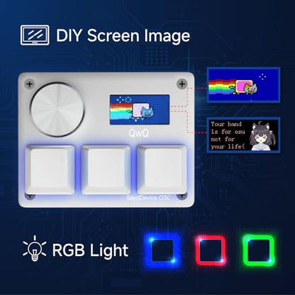O3C Rapid Trigger Keyboard With Hall Magnetic Switch For OSU Geometry Dash | Rhythm Games,with Knob and Screen,Copy Paste,Shotcut,Macro Hotswap Mini Keypad Magnetic Linear Switches - color: Silvery, size: Gateron KS-20 White Switch
