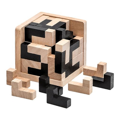 Wooden Brain Teaser Puzzle Cube Wooden Puzzles T-shaped Jigsaw Logic Puzzle Educational Toy for Kids and Adults by AHYUAN (L Shape Black and Natural) - color: L Shape Black and Natural