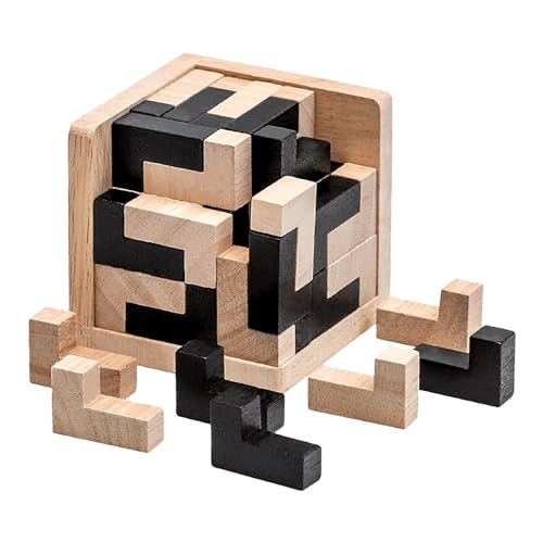 Wooden Brain Teaser Puzzle Cube Wooden Puzzles T-shaped Jigsaw Logic Puzzle Educational Toy for Kids and Adults by AHYUAN (L Shape Black and Natural) - color: L Shape Black and Natural