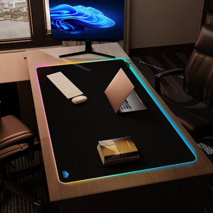 Cacoy 55"x27.5" Giant RGB Gaming Mouse Pad, Extra Large LED Desk Mat, Black | Extended Computer Keyboard Mouse Mat with 9 LED Light Modes Stitched Edge Non-Slip Rubber Base Oversized Desk Pad for Desktop - color: Rgb, size: 55" x 27.5"
